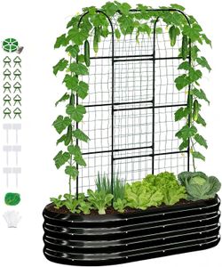 2 in 1 Galvanized Raised Garden Bed, 1Pcs Garden Planter Box with 71" H Trellis for Climbing Plants, Outdoor Gardening Raised Beds with Climbing Net f