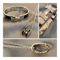 Black Hermes Pop H Bracelet And Necklace Set 