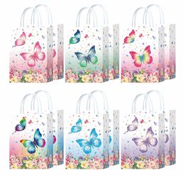 16 Pcs Butterfly Gift Bags with Handles Small Butterfly Flower Party Candy Snack Goodie Bags