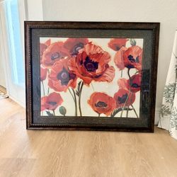 🪻Elegant Framed Floral Wall Art – Red Orange Purple Poppy❤️💜 35”x 30”