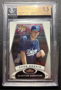 2008 Clayton Kershaw Topps Finest Redemption BGS 9.5 Gem Mint Rookie Card. Los Angeles Dodgers. #3000K’s. Quad Gem Mint w/ a 10 sub grade