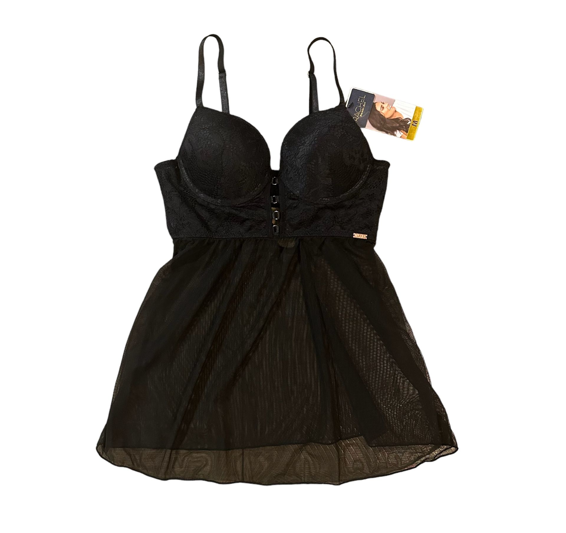 NWT RACHEL Rachel Roy Women's Black Luxe Lace Babydoll Nightgown Lingerie Size M