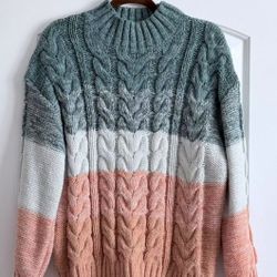 Altar'd State - Chunky Cable Knit Striped Fringe Sweater