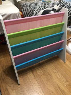 Kids Sling Bookshelf with Colorful Fabric Shelves