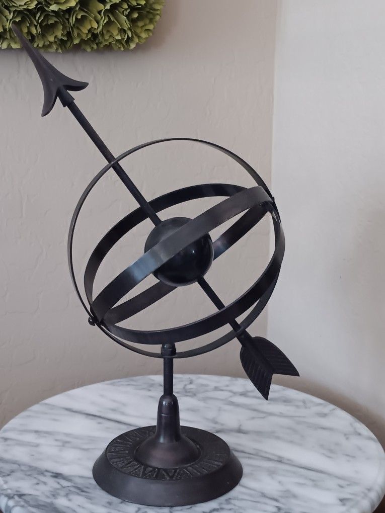 Vintage Bronze/Iron Armillary Sphere Garden Sundial With Roman Numerals on Base. Made in India