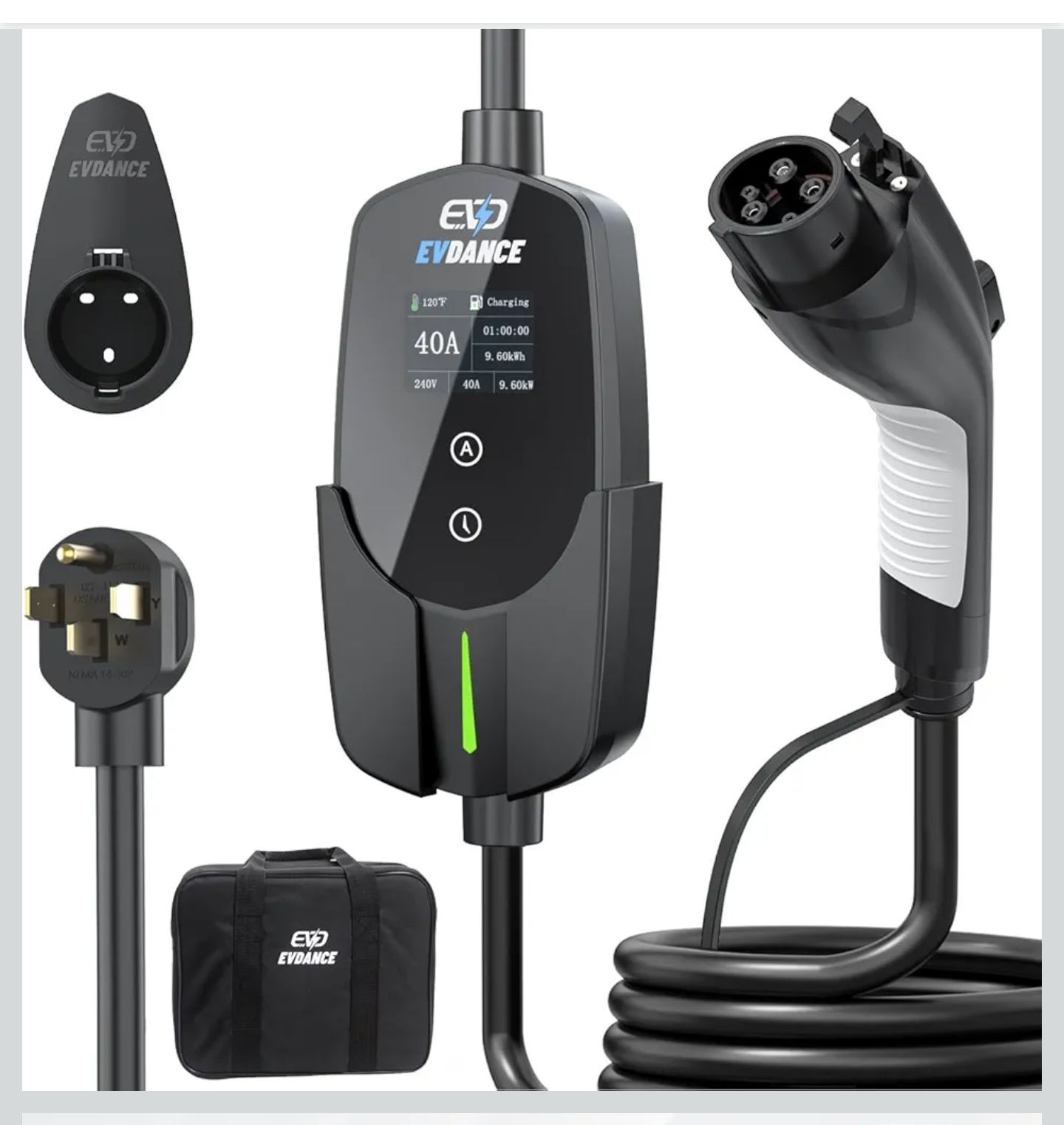 Level 2 EV Charger(40Amp, 240V, NEMA 14-50P) Portable Electric Vehicle Charger with 25ft Cable Outdoor SEA J1772 EV Car Charging Station(Adjustable Cu
