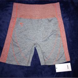 NWT GYM SHARK Hyper Amplify Seamless Shorts Charcoal Marl/Fluo Coral Size Large