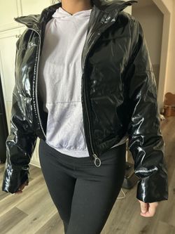Faux Leather Puffer Jacket 