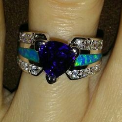 So Beautiful New Sterling Silver Amethyst Fire Opal Ring!