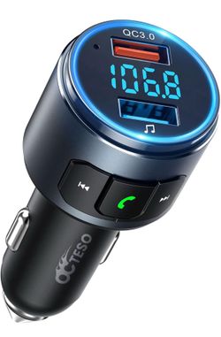 FM Bluetooth Transmitter, Bluetooth Car Adapter QC3.0 & LED Backlit Wireless FM Radio Adapter Music Player/Car Kit, Siri Google Assistant