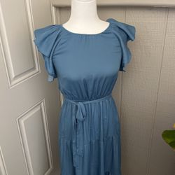 Loft Pale Blue Short Ruffle Sleeve Summer Dress 
