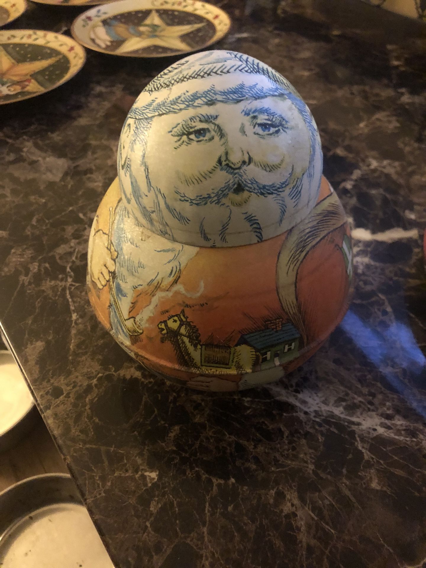 Vintage Roly Poly Santa Claus Tin