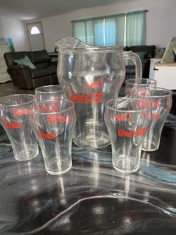 Coca Cola Pitcher & 6 Glasses Set  Vintage