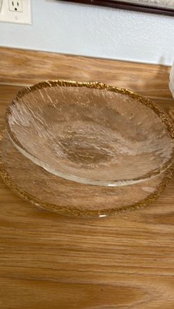 Crystal Arte IVV Italian Glacier Ice Bowl and Plate Set 10k Gold Trim 1980