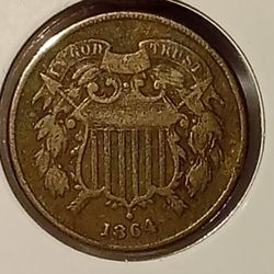 #271 USA 1864 Two Cents VF Coin 