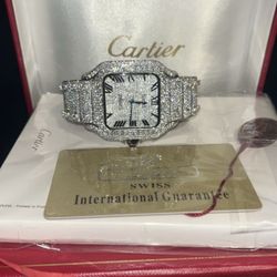 VVS-1 Moissanite Cartier Santos Watch Passes Diamond Tester
