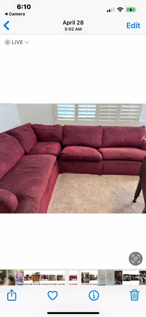 Burgundy Chenille Fabric Sectional With Queen Sleeper