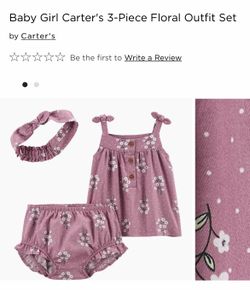 NEW baby girl Carter’s 3-piece floral outfit shirt and bloomers set size 18 months and 24 months mauve pink