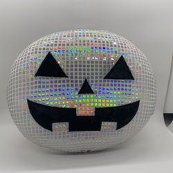 Shiny Pumpkin Hanging Decoration Home Decor Disco Goth Halloween NWT 12”x10”