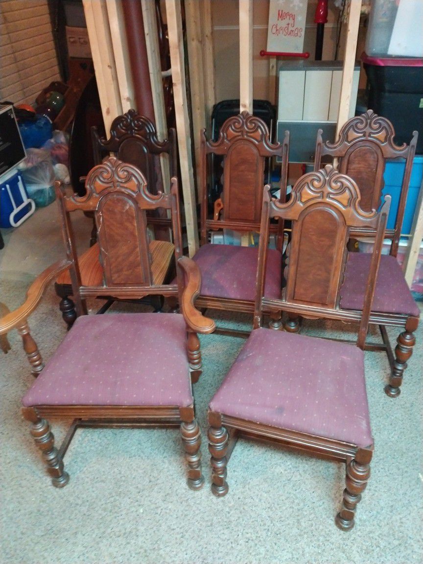 Set Of 5 Vintage Dining Chairs