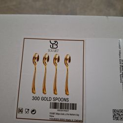 Gold Plastic Spoons.  300 In Each Box.