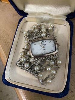 Reloj mujer stainlend manilla perlas joyería antigua falta batería