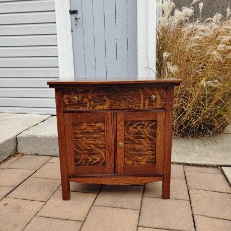 Tiger Oak Washstand Entryway Side Cabinet