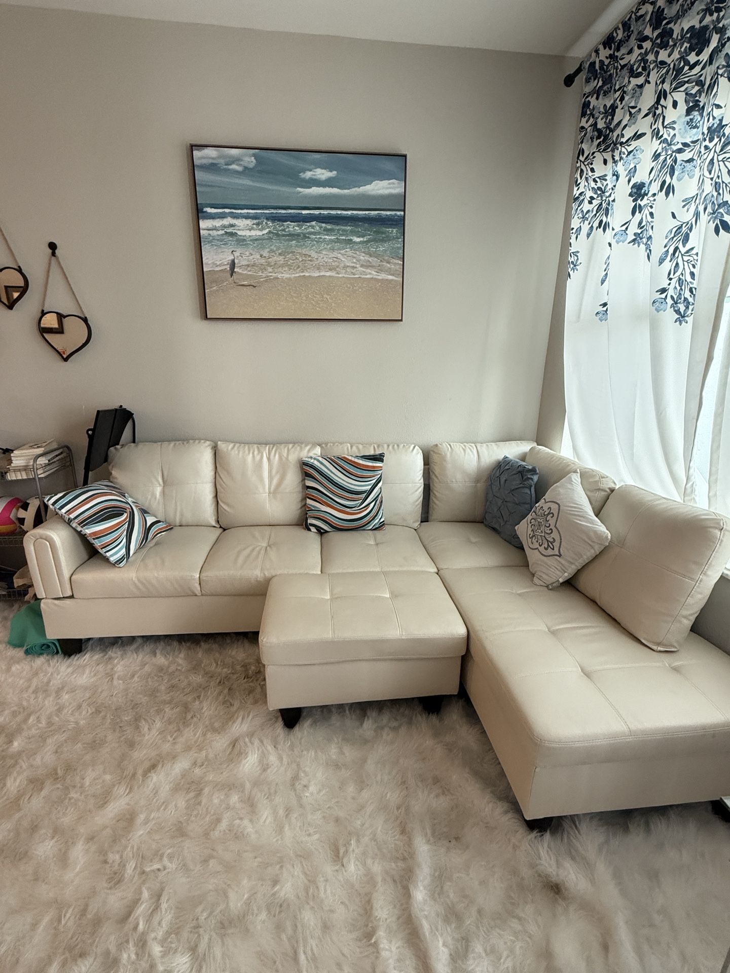 White Faux Leather Sectional Couch