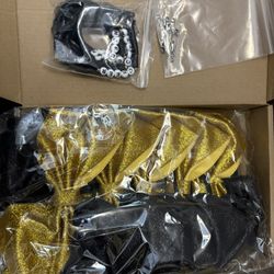 GOLD & BLACK CHEER BOWS AND BRACELET SETS (6sets)