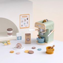 Brand New Wooden Espresso Coffee Machine Pretend Play Kitchen Toy Set for Kids