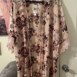 Plus Size Womens Floral pink Kimono Cardigan size 2X NEW