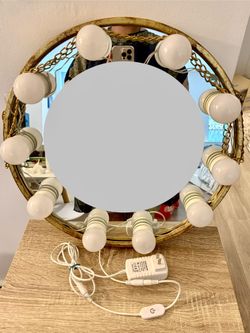 Rustic Round Wall Mirror with LED Vanity Lights