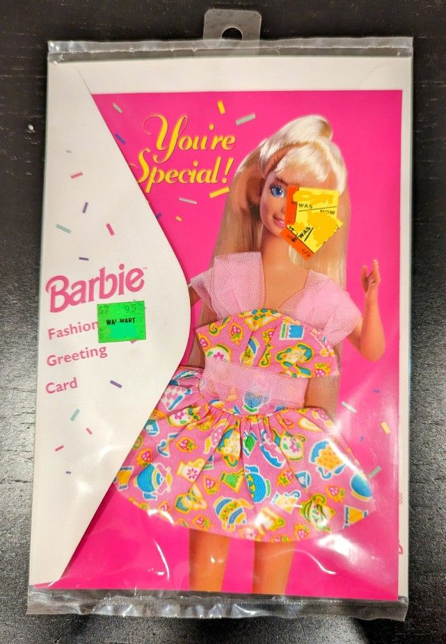 Barbie Fashion Greeting Card -You're Special! Pink Teapot Pattern Dress 1994 New Vintage Mattel