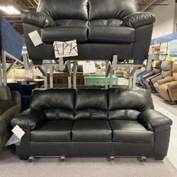 Brazoria Black 2 Piece Living Room Set ☄️ Sofa And Loveseat 💥 Brand New💫
