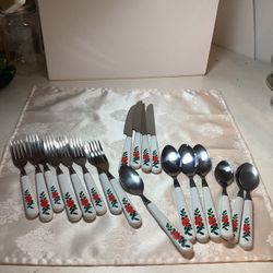 Vintage Holiday Poinsettia Flatware 