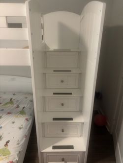 White Bunk Bed Staircase with Storage Drawers