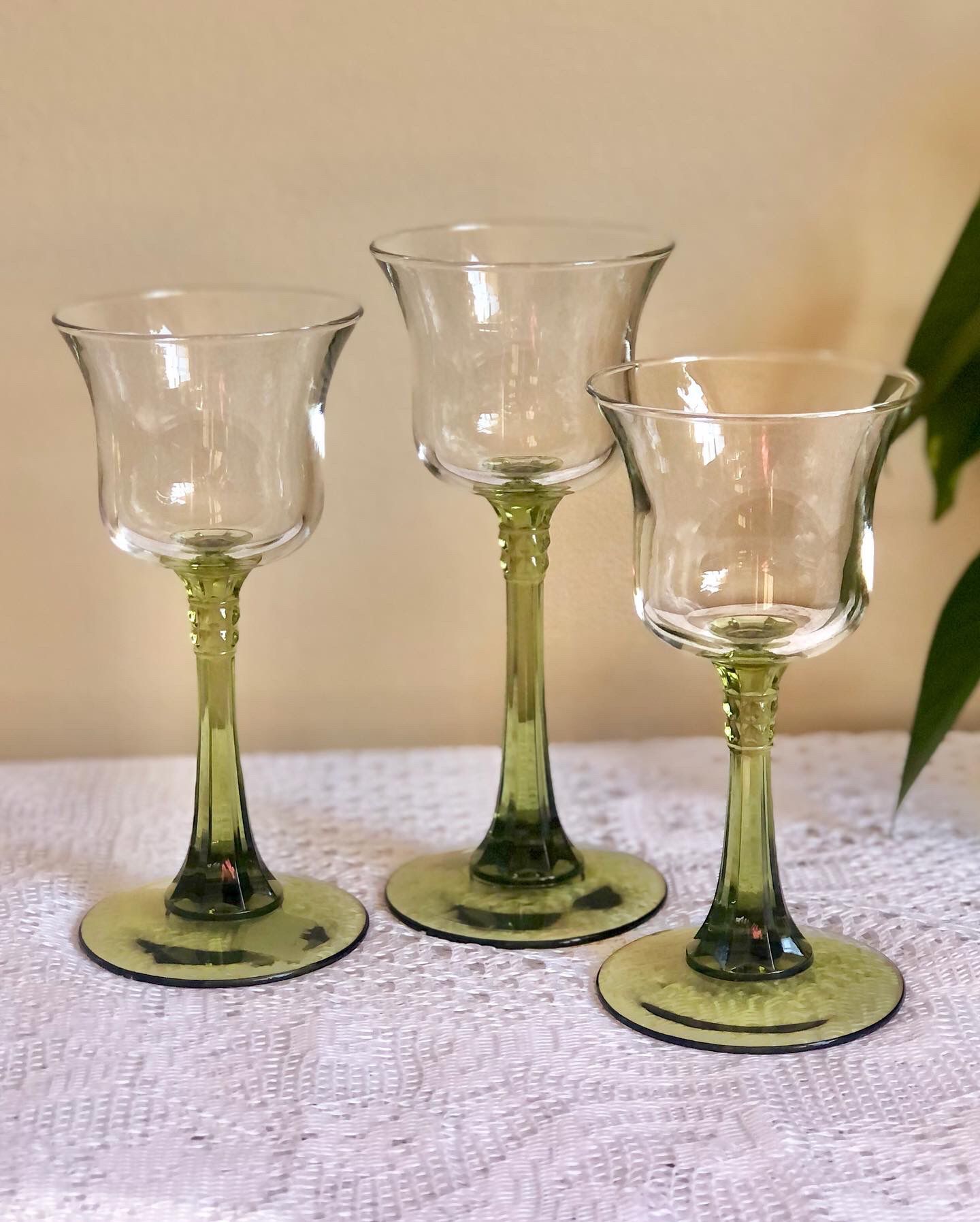 Vintage PartyLite glass stemmed candle holders. 3 set