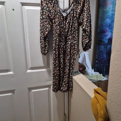 Black Dress With Orange White And Yellow Flowers