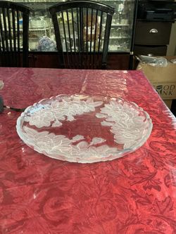 Clear Glass Floral Embossed Serving Platter