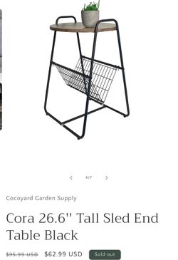 Cora 26.6" Tall Sled End Table Black