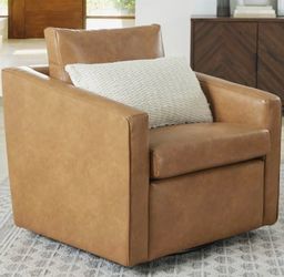 Better Homes & Gardens Steele Swivel Accent Chair, Camel Faux Leather