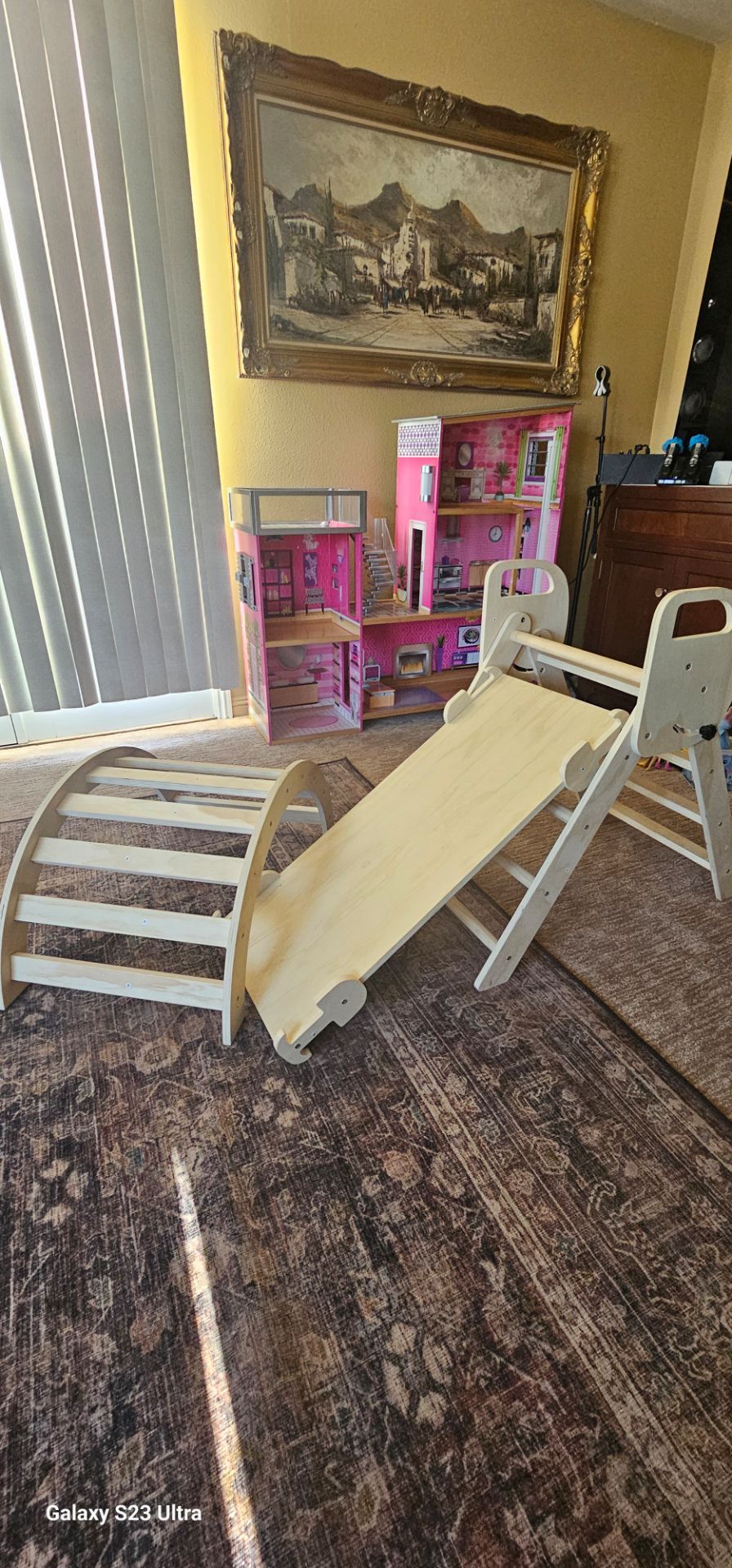 Wooden toddler climbing toys indoor with free doll house