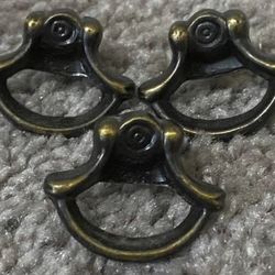 Vintage Set Of 3 Brass Drop Bail Pull Handles Knobs With Screws DIY Project