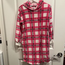 Blanket Comfy Fleece Oversized Hoodie Pink Plaid Girls Size XL 14