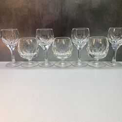 (7)  3 & 4 Gorgeous Exquisite Vintage Atlantis 'Evora' Cut Crystal Stemmed Cherry/Whisky/cognac glasses.