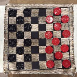 Portable Tweed Woven Checkers Set 27x27 