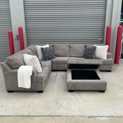 4-Piece L-Sectional Sofa Couch with Ottoman and Storage