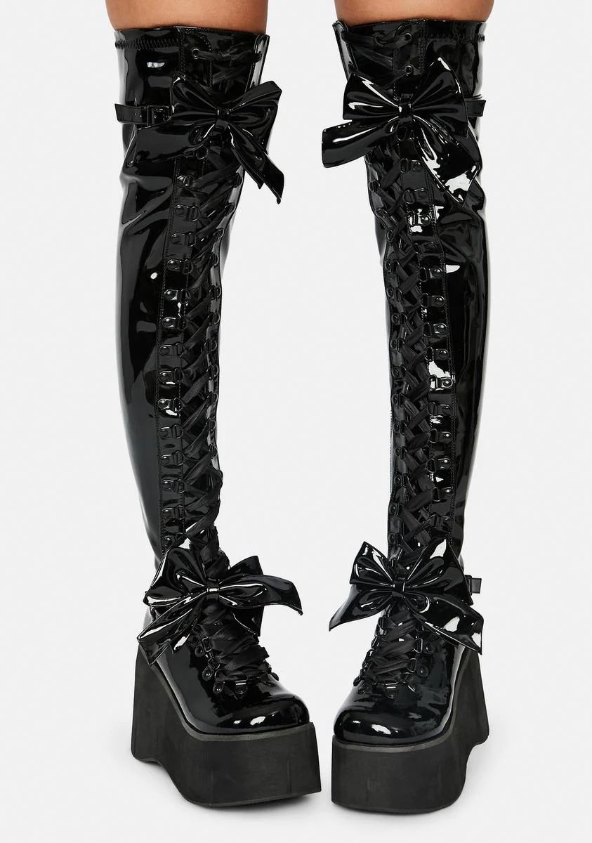 NEW Demonia Black Patent Thigh High Boots Size 6 