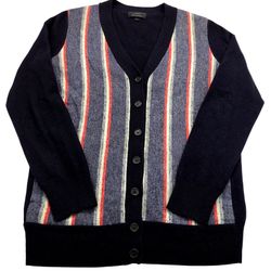 J.Crew Navy Blue Cashmere Blend Striped V-Neck Cardigan Sweater Small