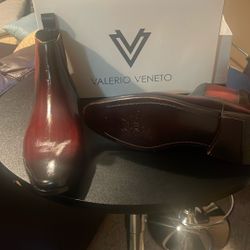 Burgundy With Black leather men boots